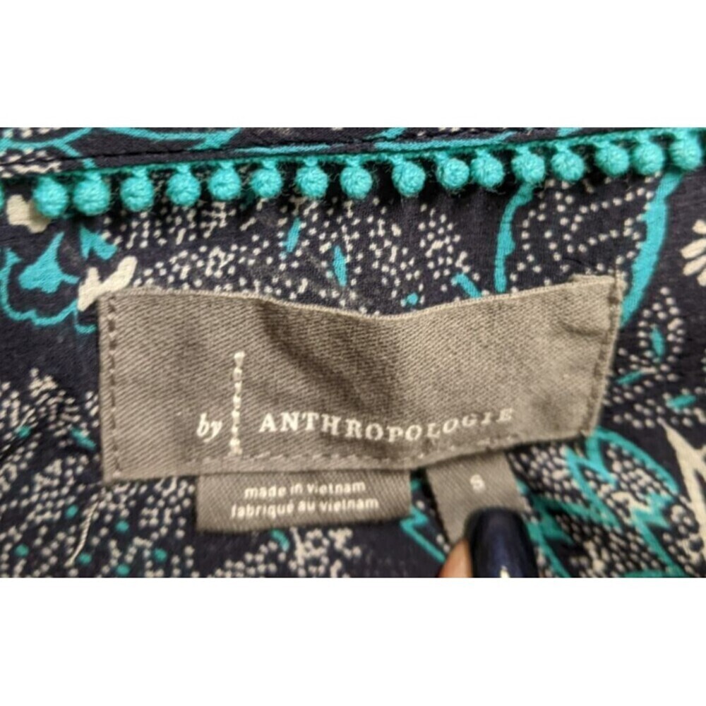 Women's ANTHROPOLOGIE Lace-Up Front Ruffle Trim Floral Print Beautiful Blouse SM - Picture 10 of 12